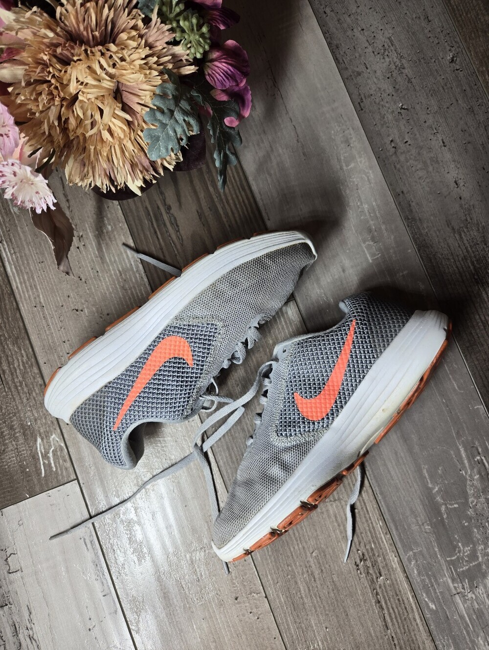 Nike Revolution 3 Women's Gray and Orange Lightweight Running Shoes Size 7